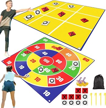 2-in-1 Giant Bean Bag Toss & Large Tic Tac Toe Outdoor Games for Kids Adults-4.5ft Giant Outside Lawn Yard Camping Field Day Games for Kid Family-Backyard Fun Carnival Outdoor Giant Yard Games