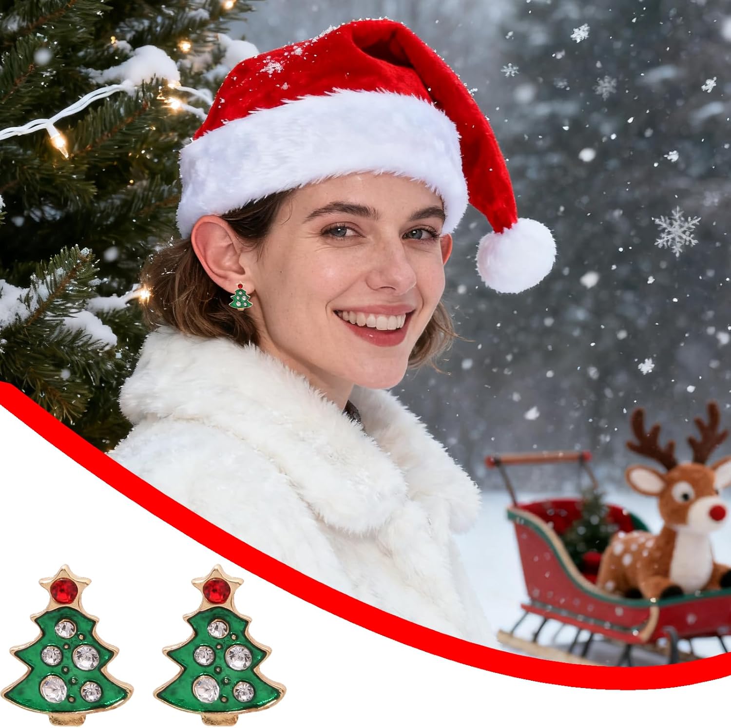 4 Pairs Christmas Earrings for Women Holiday Xmas Tree Long Tassel Wreath Earrings Studs Gifts for Christmas Holiday Jewelry Accessory - Image 3