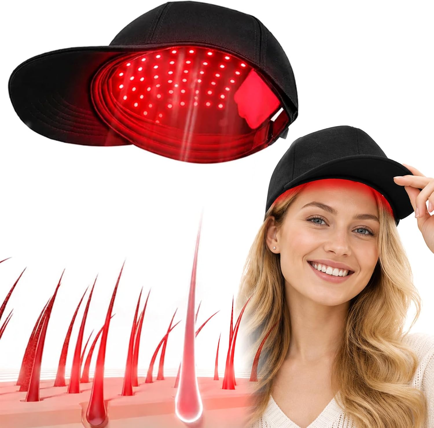 Red Light Therapy Hat, Laser Hair Growth Cap for Men & Women, Black
