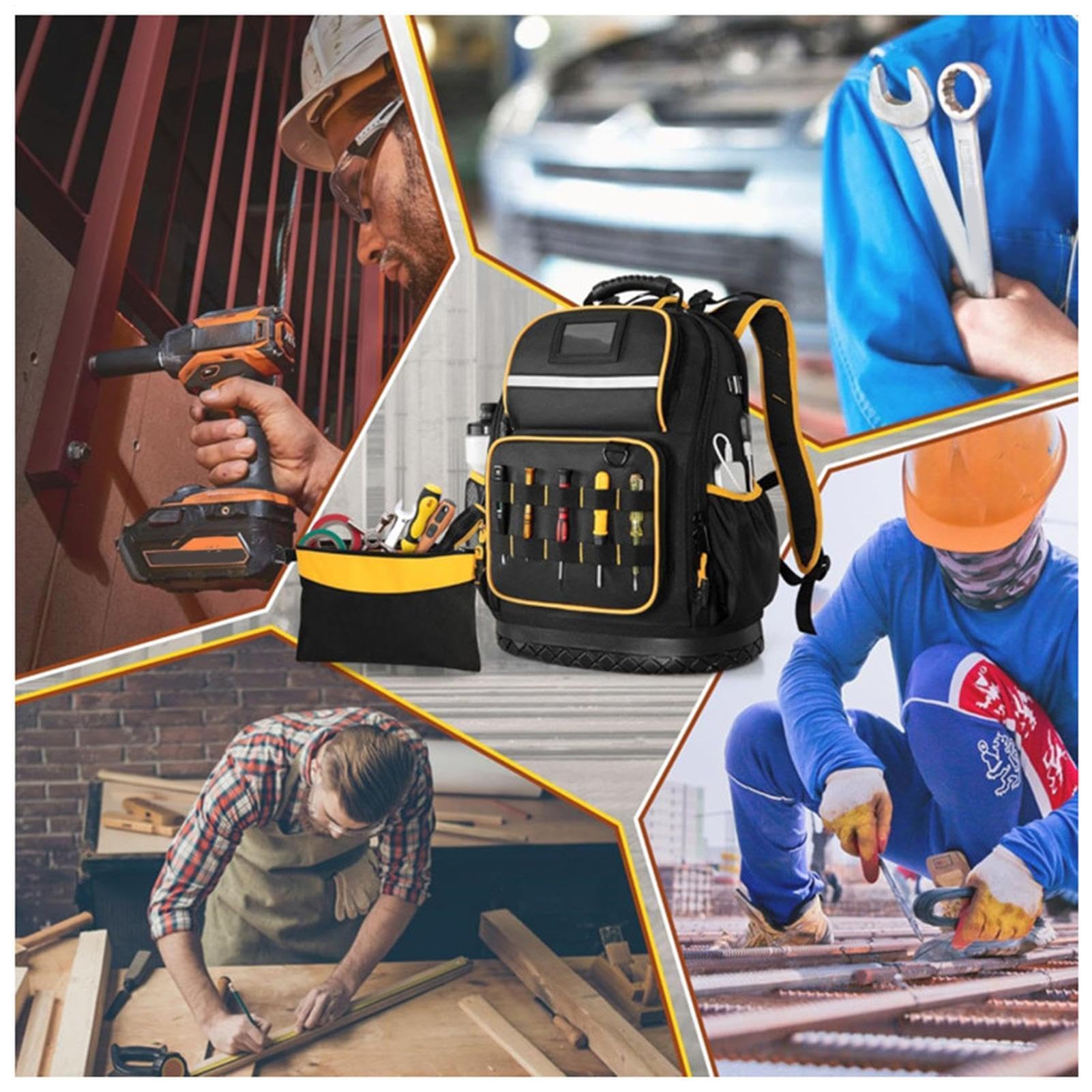 Zaino Per Elettricista Borsa Per Utensili Con Fondo Rigido | Organizzatore Per Utensili Per Cantiere Edile, Lavoro Di Riparazione, Progetto Domestico, Campeggio All'Aperto, Officina