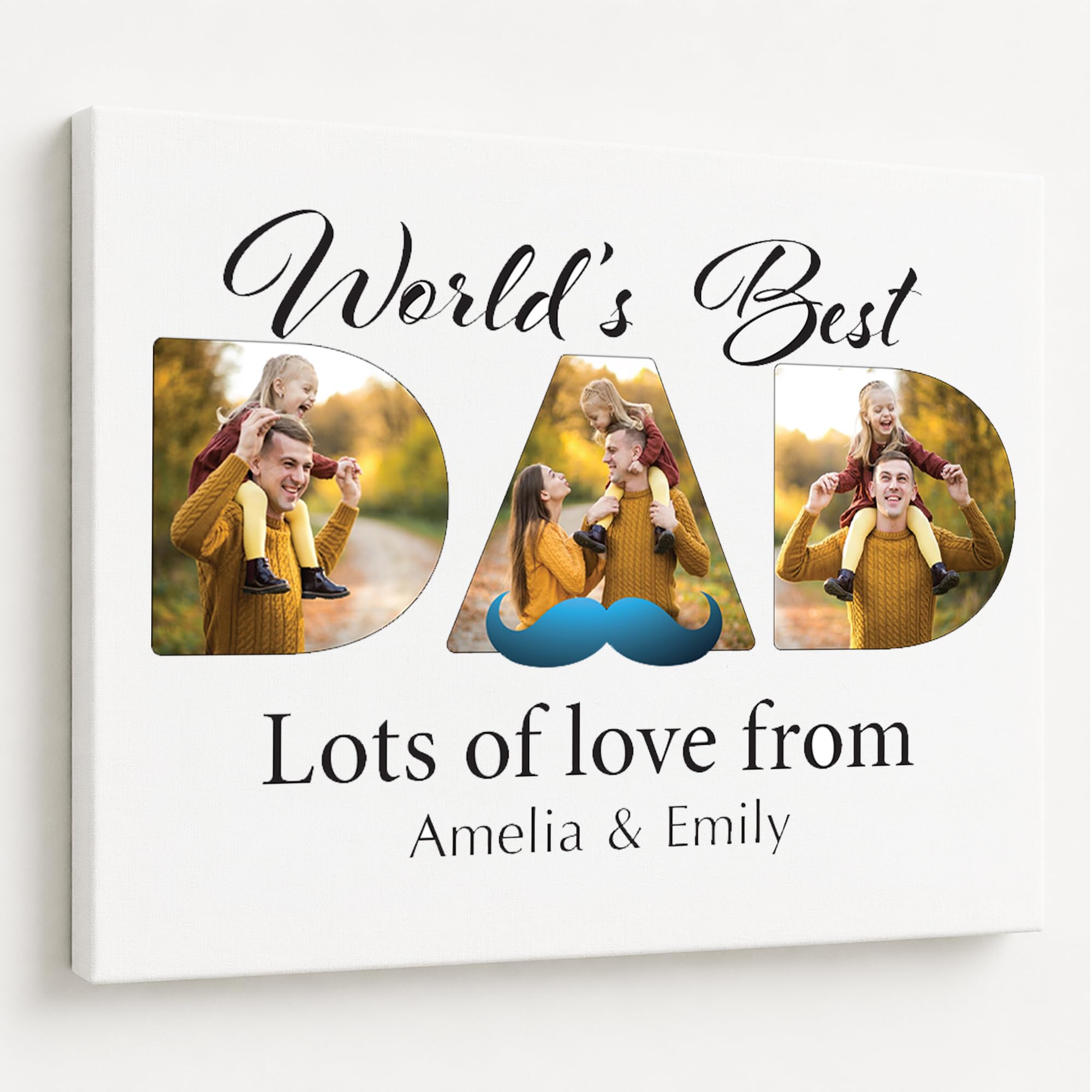 Star Online Personalised Father's Day Canvas Print for Dad, Custom Photo Gift from Son Daughter Kids, World's Best Dad Canvas Wall Art Keepsake Present for Daddy, Birthday Gift