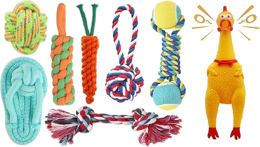Agirav Dog Toy Set - Tail, Chew, and Rope Toys for Small to Medium Dogs - Tug Toy Pack of 8