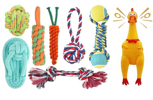 Agirav Dog Toy Set - Tail, Chew, and Rope Toys for Small to Medium Dogs - Tug Toy Pack of 8