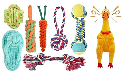 Agirav Tail Dog Toys + Dog Chew Toys + Rope Toys + Dog Toys for Small to Medium Dog Toys + Tug Toy + Dog Toy Set Pack of 8