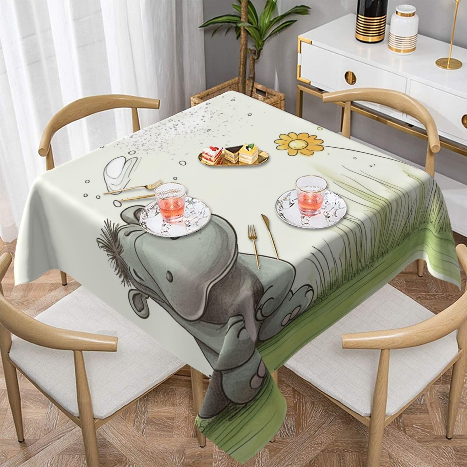 Nappe hippopotame anti-tache carrée pour protéger la table sans repassage