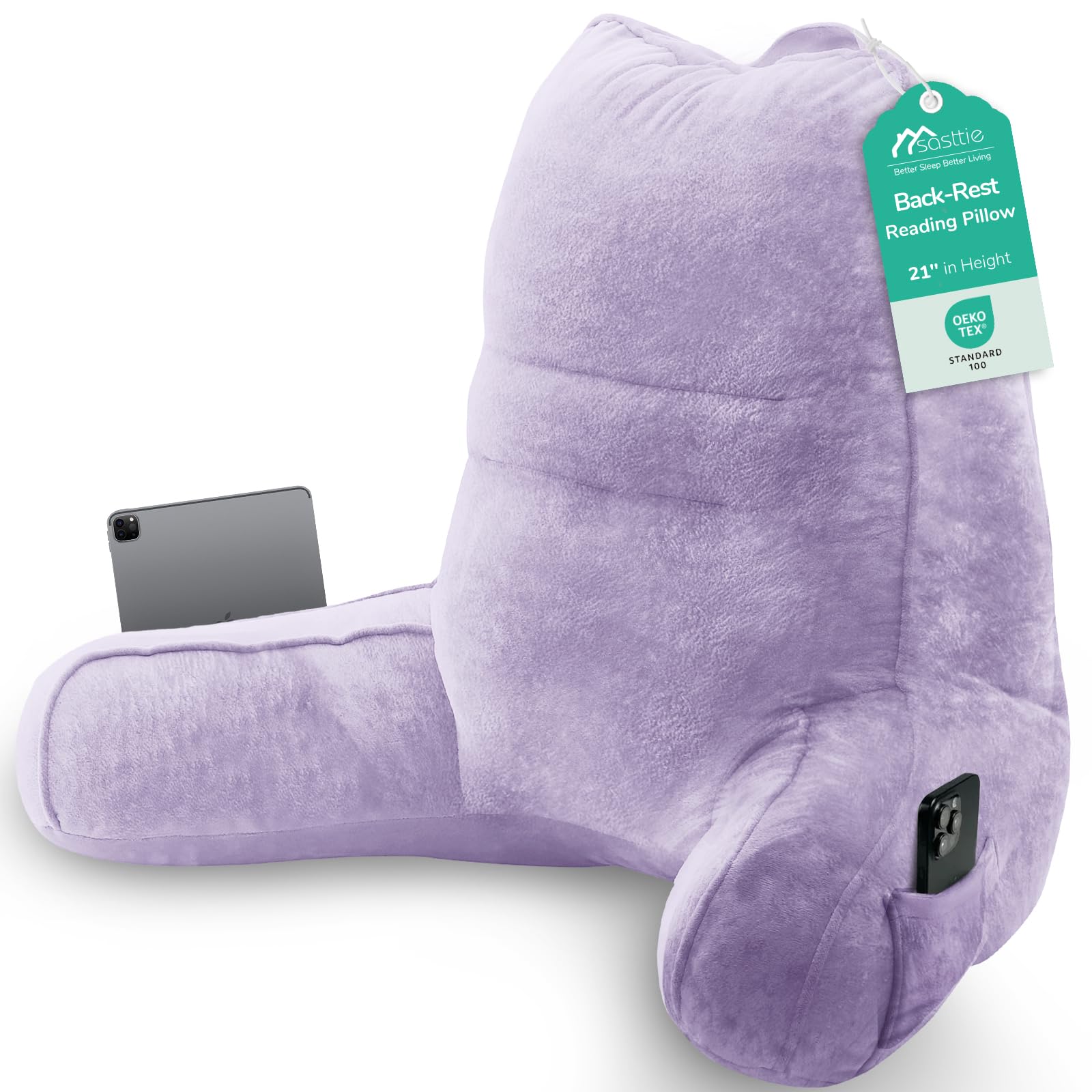 Sasttie Reading Pillow for Bed, Back Pillow for Sitting Up, Lavender