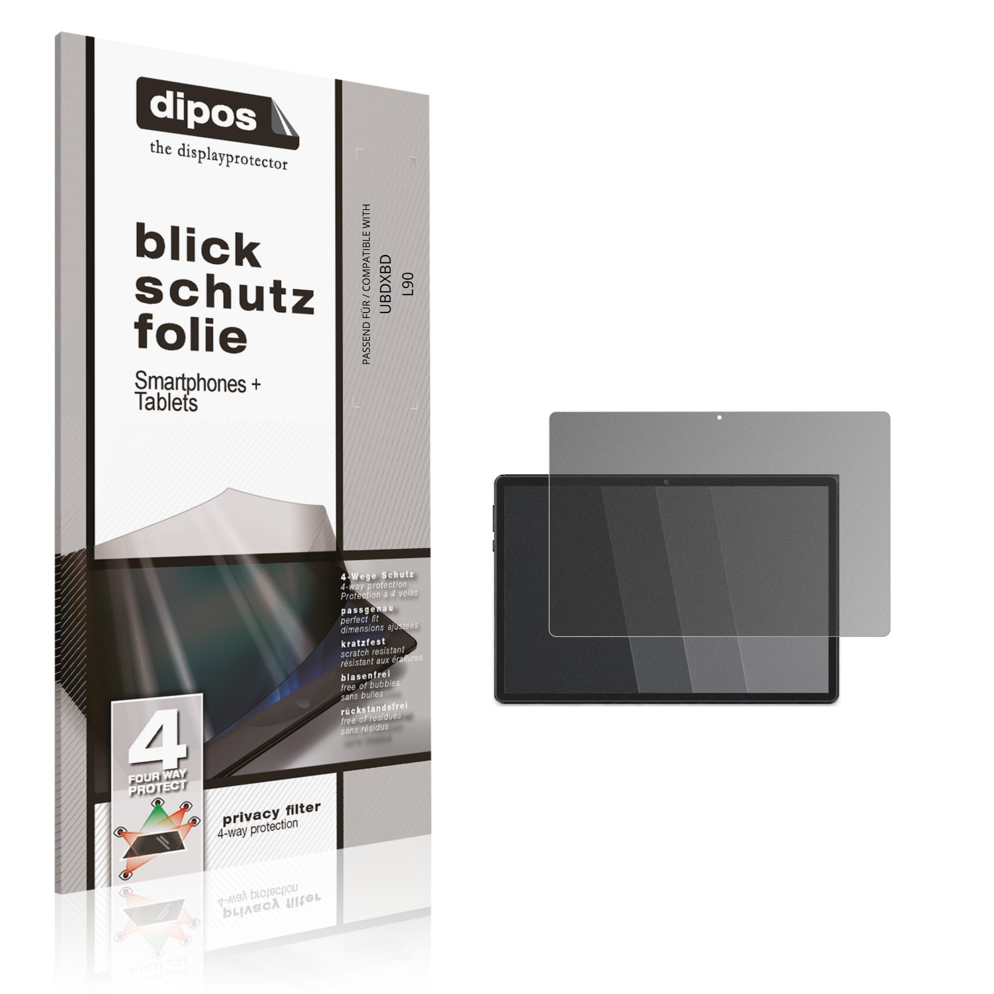 dipos Protector de Pantalla Antiespía para UBDXBD L90 | Película protectora mate, filtro de privacidad 4 vías, ajuste perfecto, antiarañazos, sin burbujas, autoadhesivo