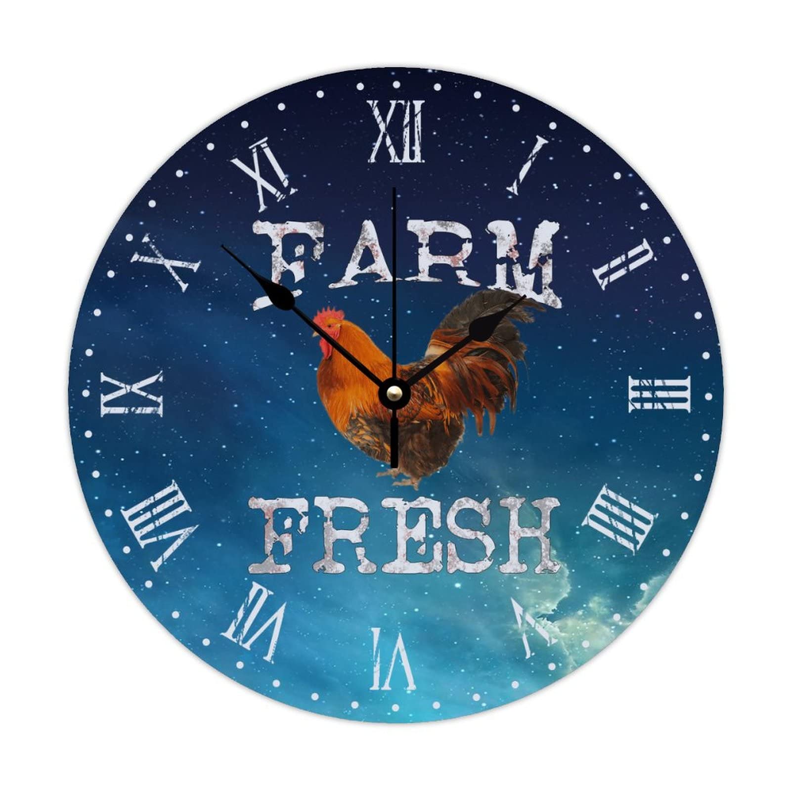Horloge en bois sans tic-tac de 38 cm au motif coq rétro
