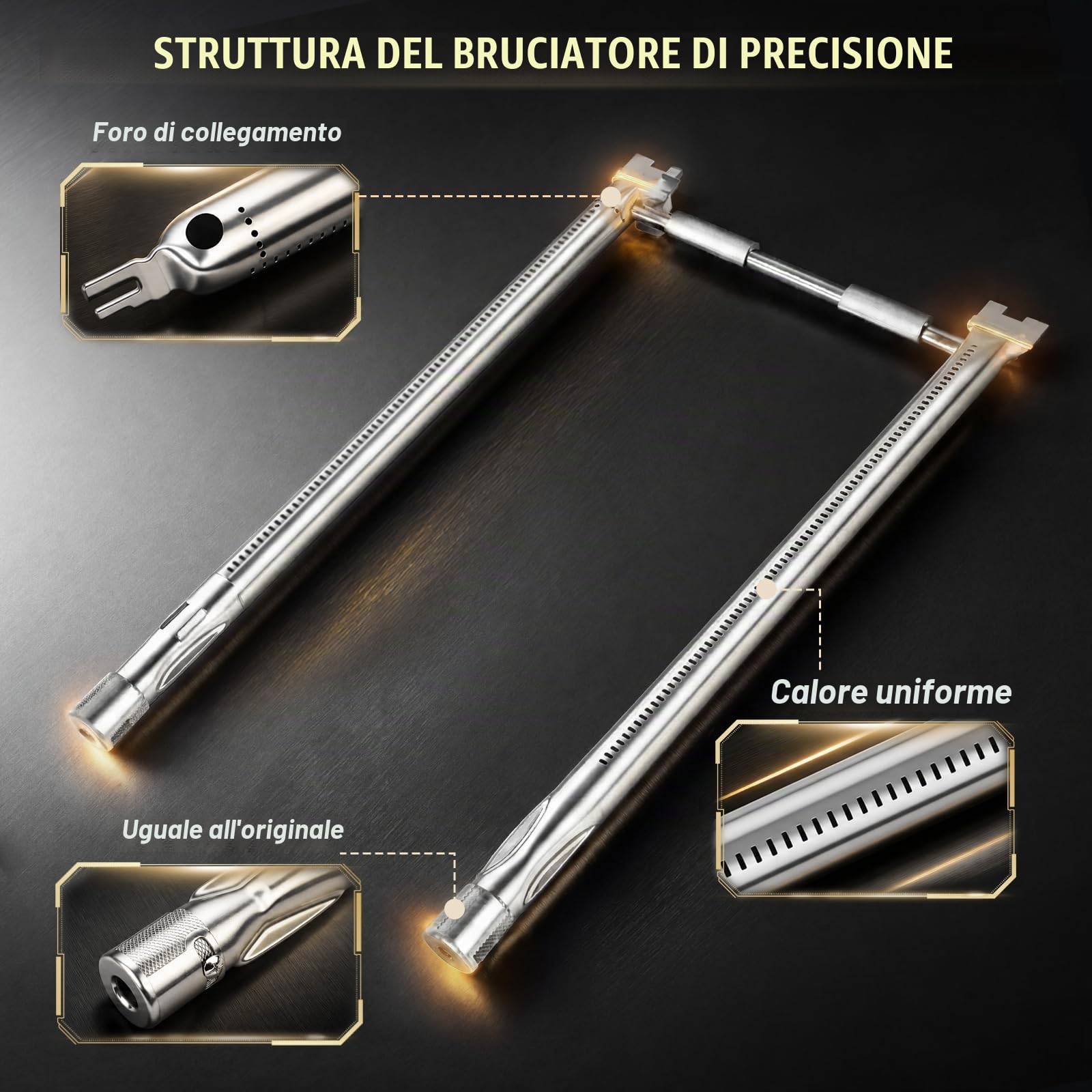 Weber - Bruciatore per Grill a Gas Spirit I, II e GS4, Spirit II Serie 200, E-210, E-220, S-210, S-220, con Controllo Frontale, in Acciaio Inox 304
