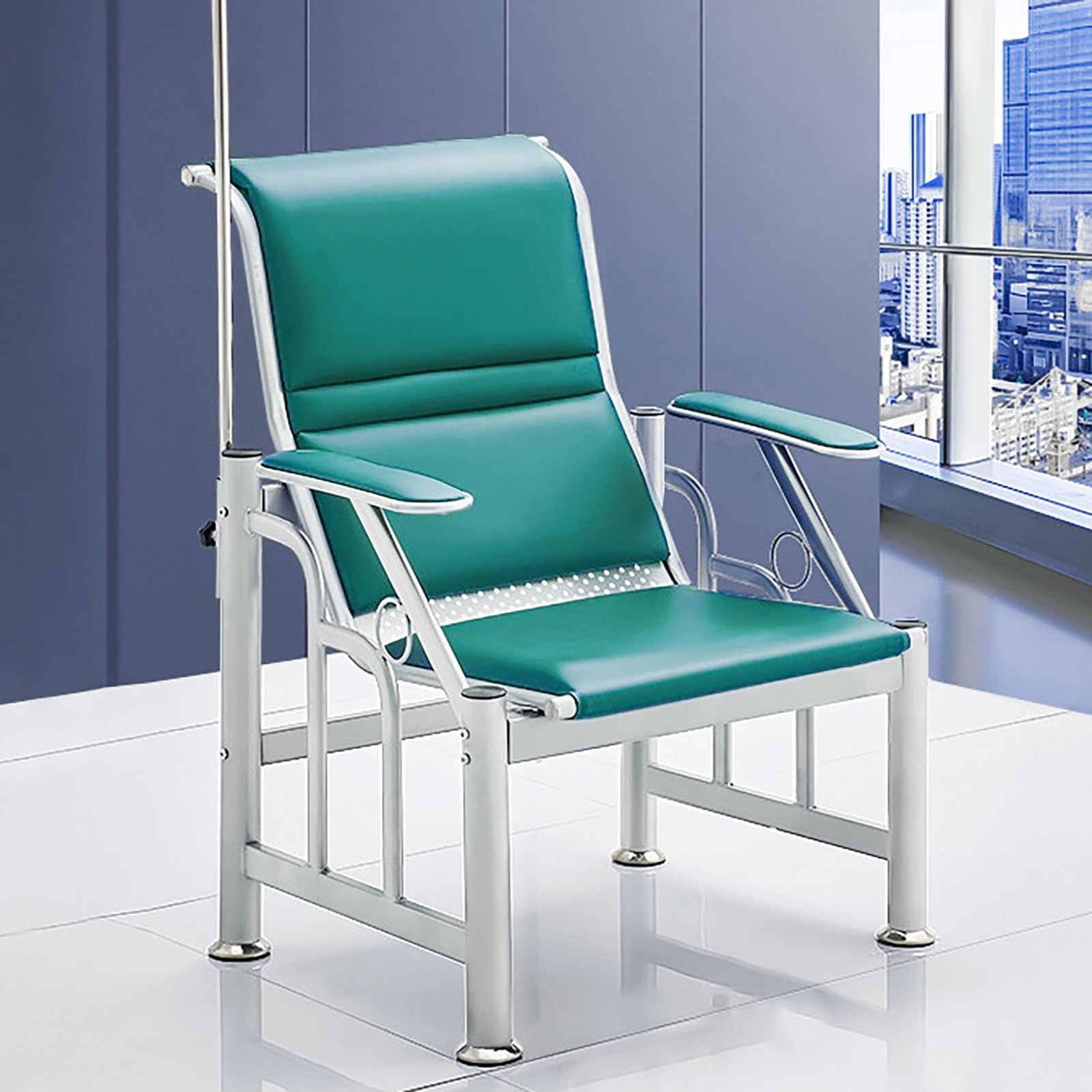 WDSOPK Waiting Room Chairs,3-Seat Leather Waiting Room Bench with Armrests & IV Stand, Phlebotomy Chair for Lobby & Comfortable Reception Chairs(Green-1-Seat)