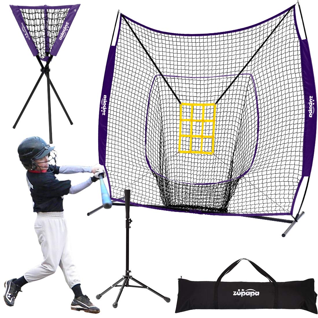 Buy Zupapa 7x7 Feet Baseball Softball Hitting P Net Tee Caddy Set with