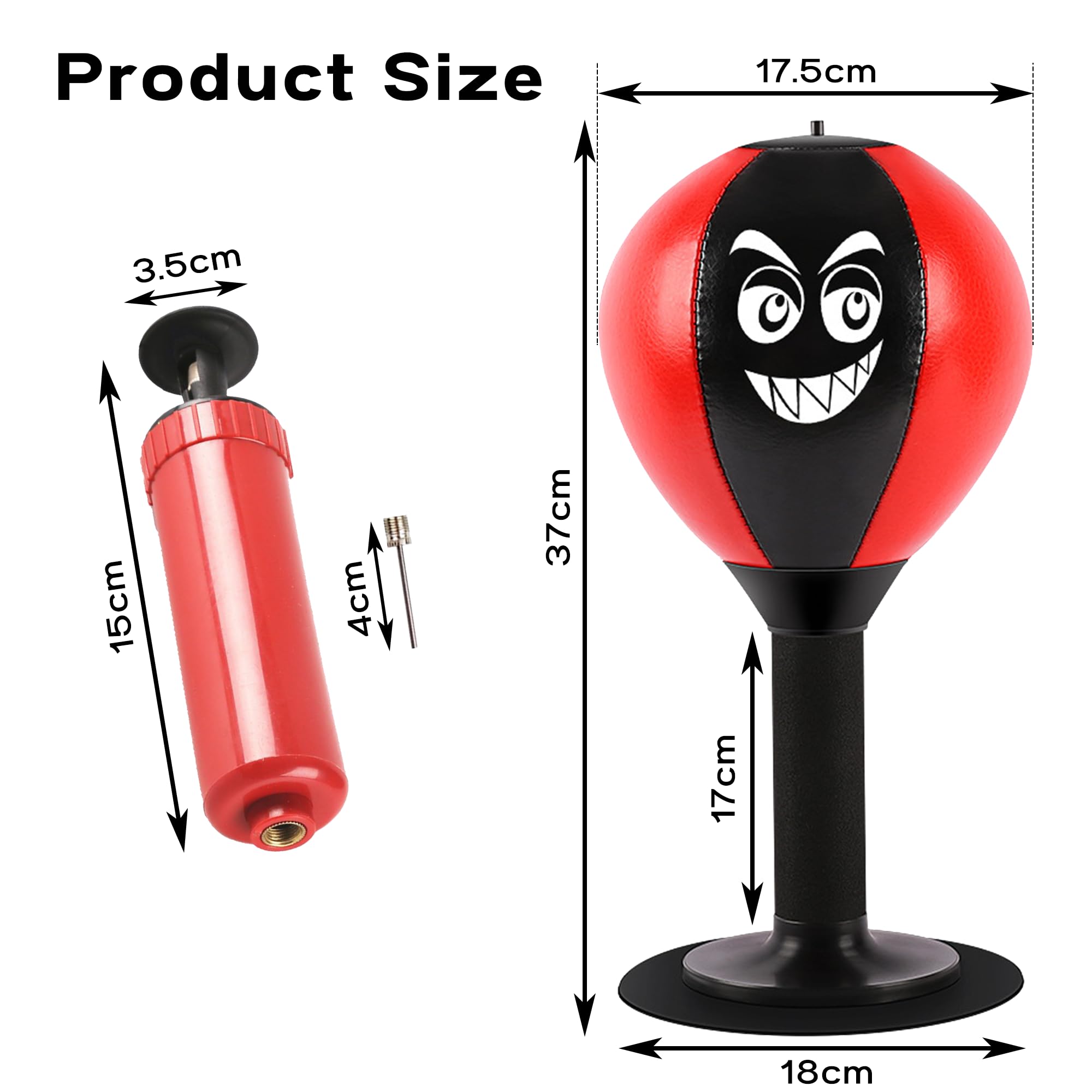 Punchingball, table de punching avec ressorts, ventouse pour soulager le stress pour patron, collègue, amis, 18 x 17,5 x 37 cm (rouge/noir)