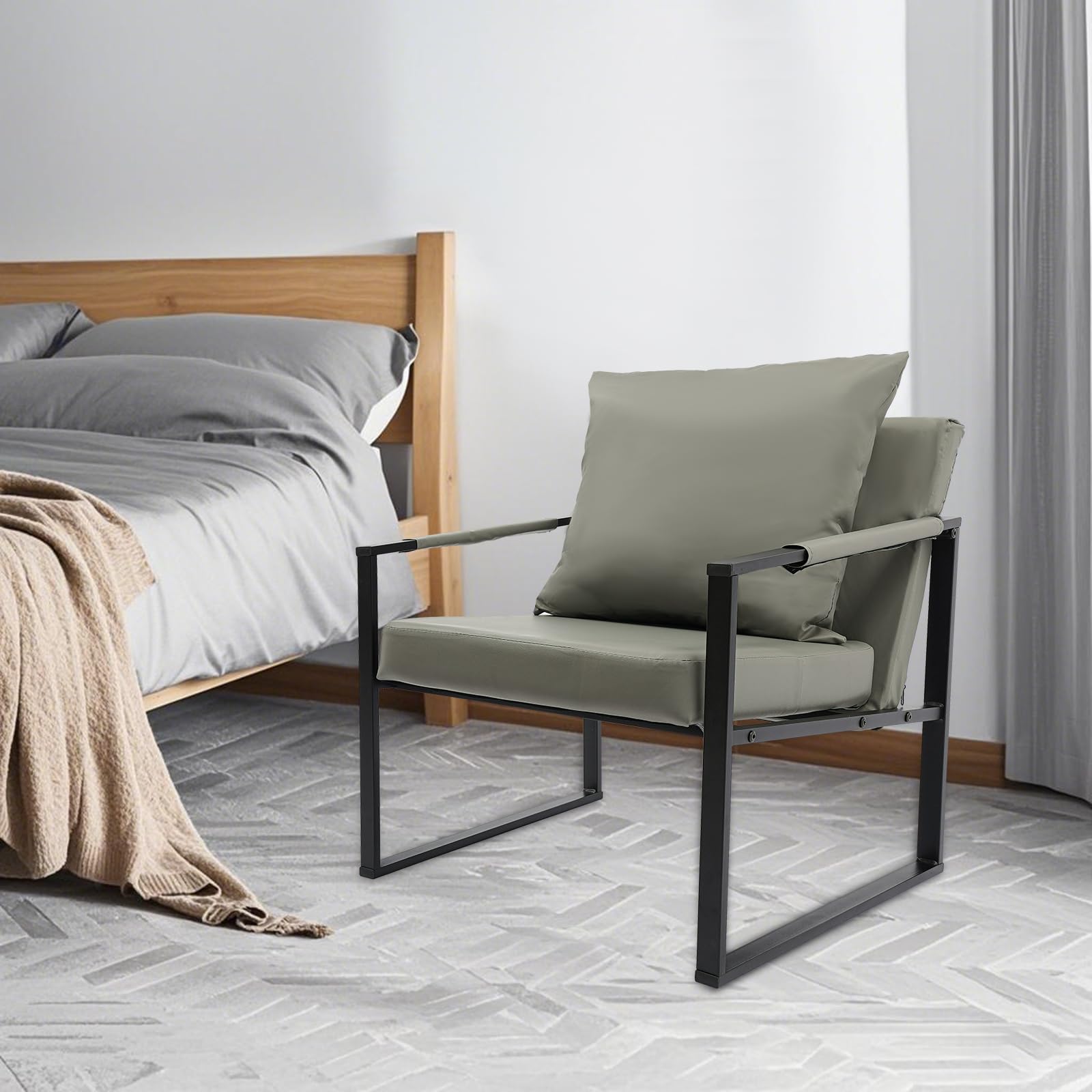 Poltrona con braccioli e cuscini, poltrona lounge, poltrona imbottita, poltrona TV, telaio stabile, portata fino a 130 kg, poltrona per soggiorno, camera da letto (grigio)