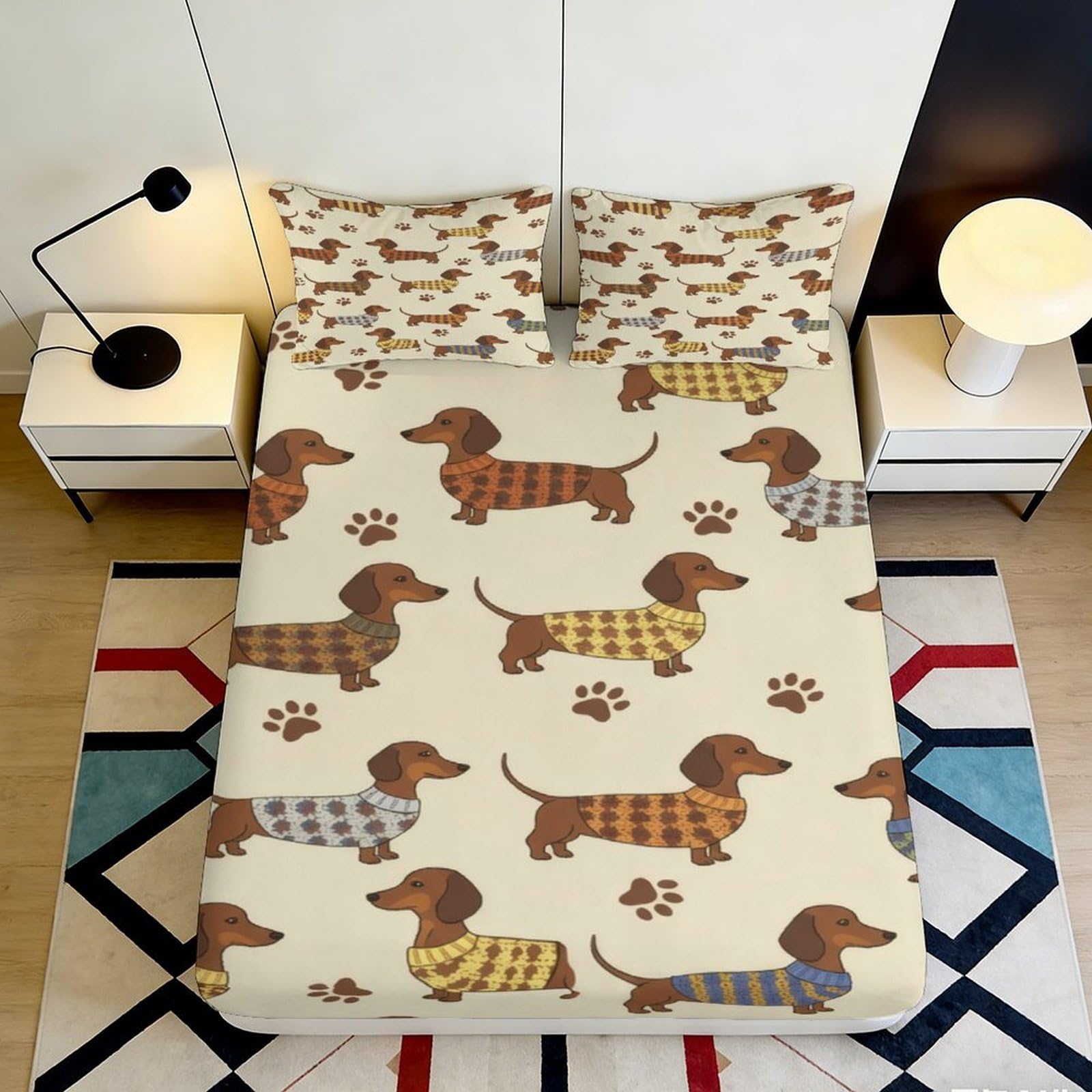 Pnayamiorkfel Style-6 3D Printed Dachshund Dog Fitted Sheet Microfiber Soft Anti-Slip Cartoon Mattress Cover For Bedroom Guest Room Decor 90X200x25cm