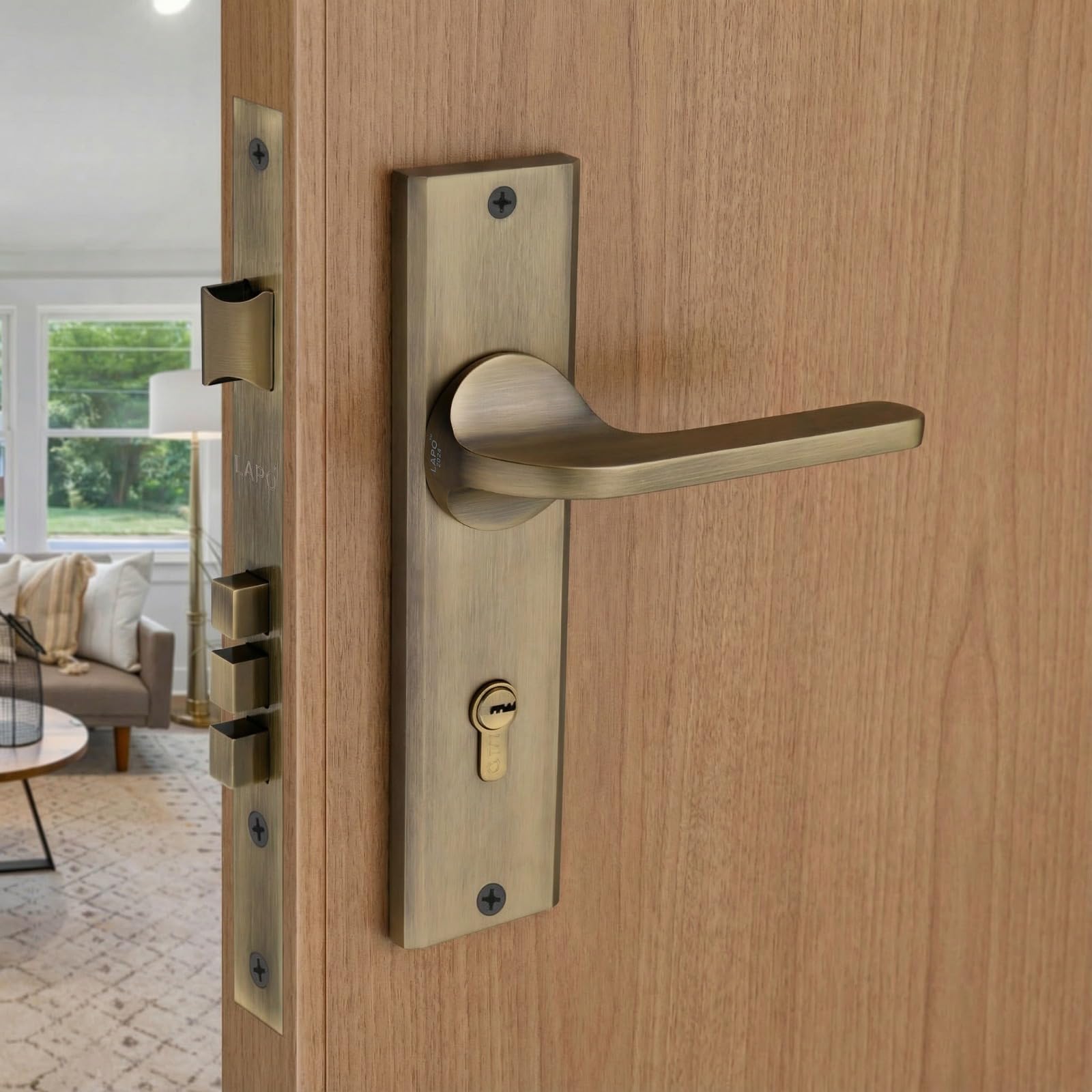 LAPO Mortise Door Lock for Home Main Door & Bedroom with Handle - Left-Right Fit 30-50mm Door Home Office Hotel - Heavy-Duty 70mm Cylinder - 50x85mm Body - 3 Brass Keys | Black Finish | CY-127 — Amazon image 13