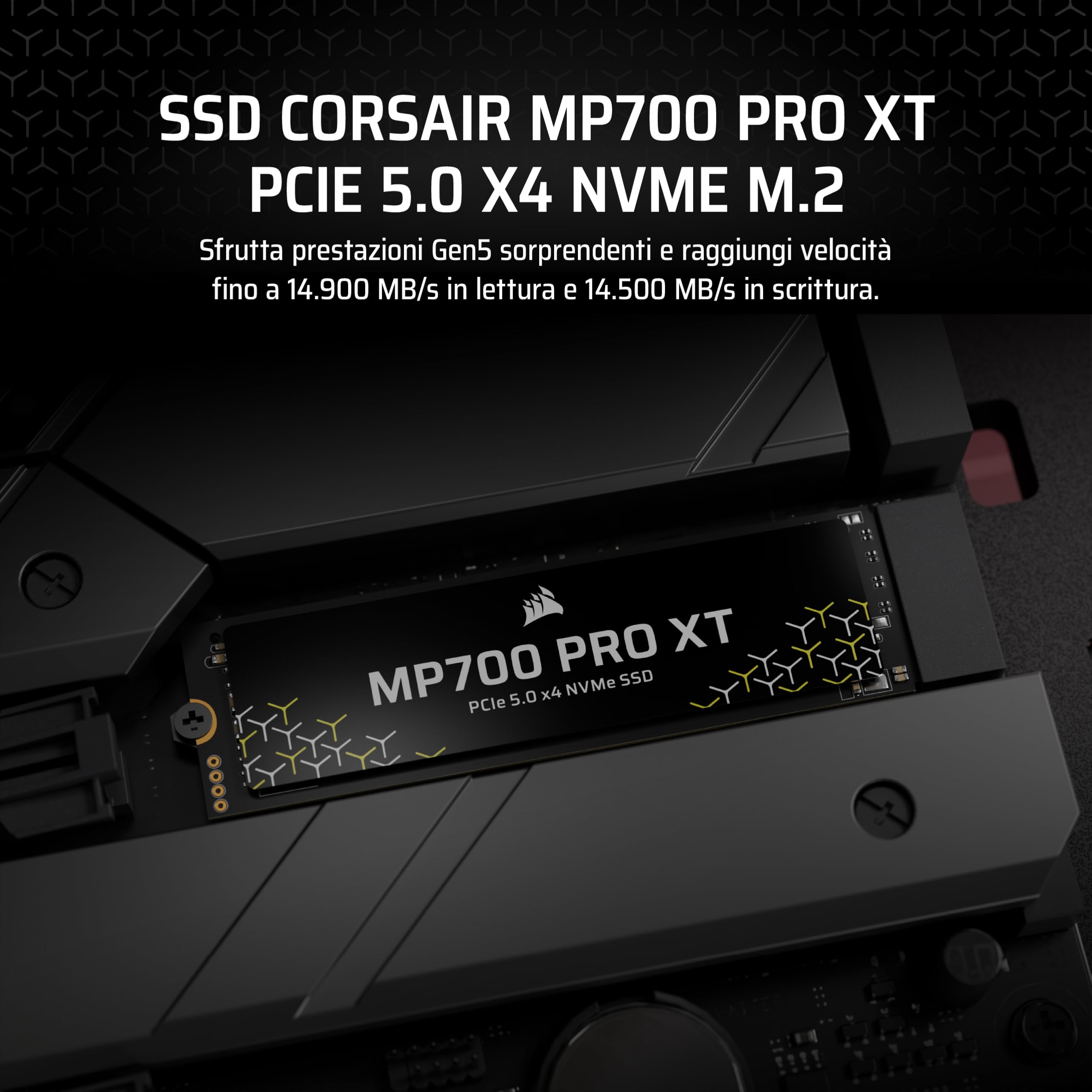 CORSAIR MP700 PRO XT 2TB SSD PCIe 5.0 NVMe M.2 - Fino a 14.900 MB/s, Velocità Gen5, DirectStorage Pronto per PC da Gioco - Nero