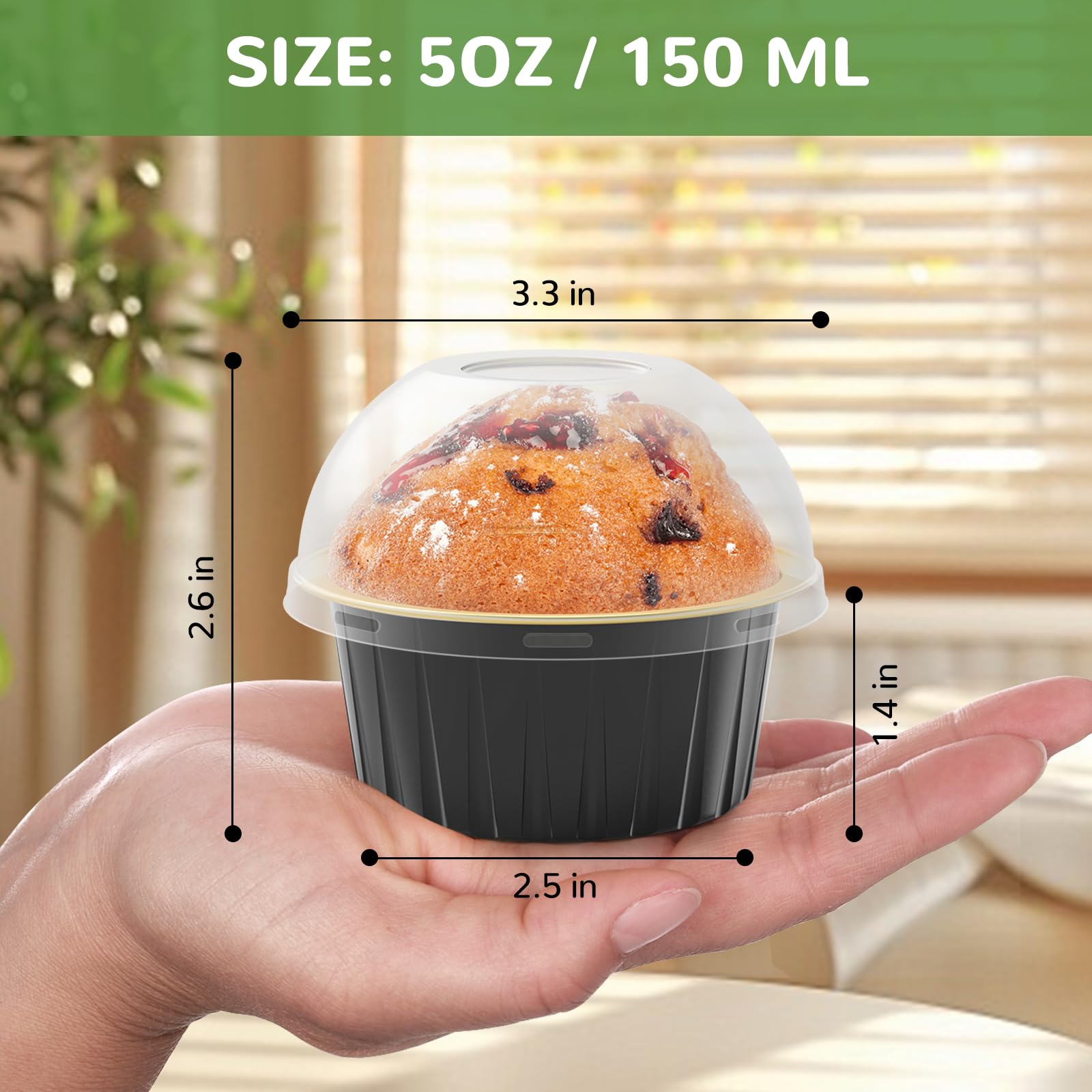 TLAZZ 40 Pack 5 OZ Mini Cake Pans with Lids, Disposable Aluminum Foil Ramekins Muffin Tin, Round Brownie Pudding Cupcake Baking Cups, Mini Cake Containers Flan Molds for Wedding Birthday Party