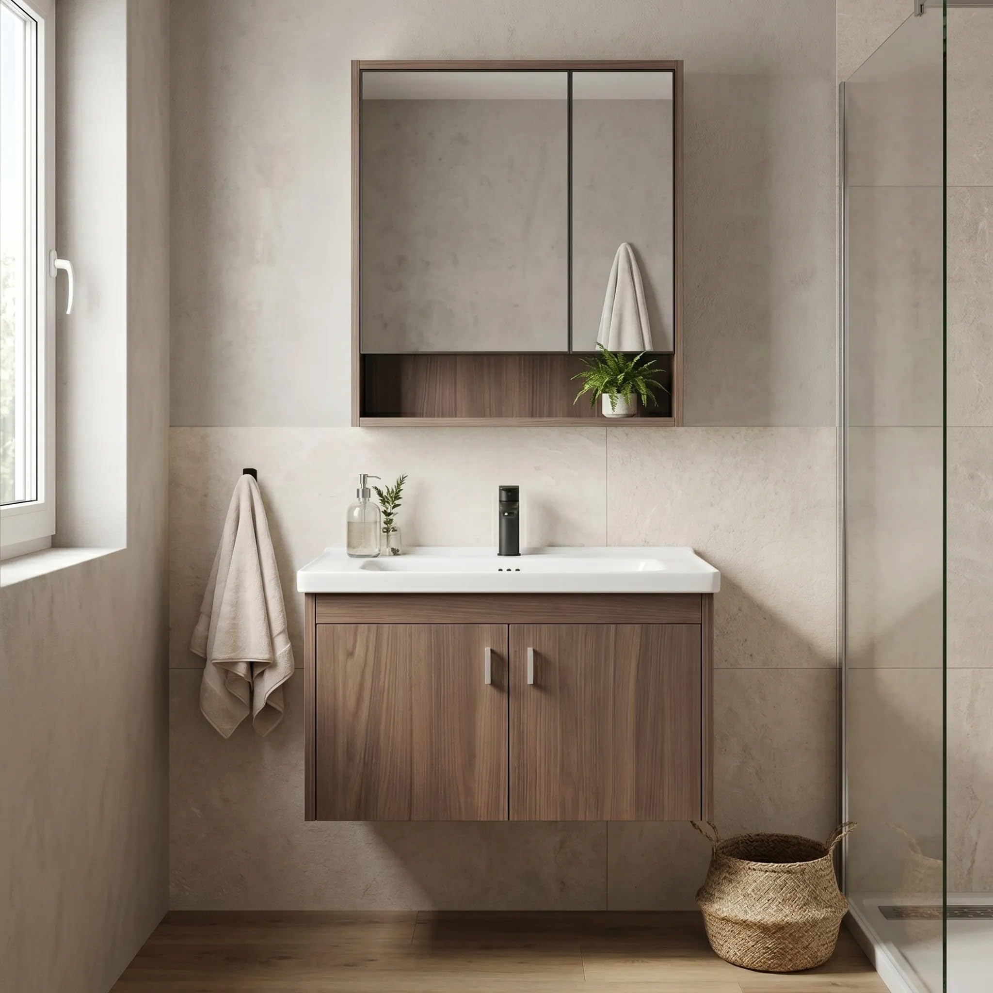 Rea - Zestaw Mebli Łazienkowych Z Umywalką Db66-70 70cm Brązowy - 51x70,5x34,5 cm