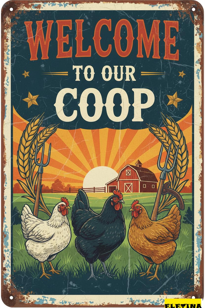 Vintage Metal Tin Sign for Funny Chicken S Coop - Welcome To Our Coop,Chicken Coop S Outside Home Farmhouse Farm,Aluminum Chicken Decor Gift 8x12 Inch Private Property Decorative