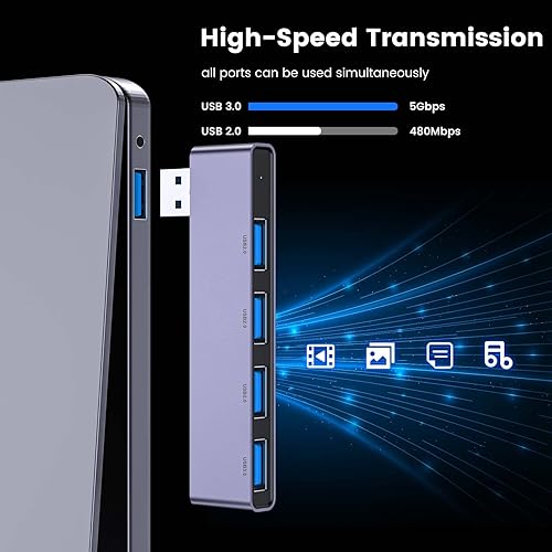 Miniatura 4 de Paquete de 2 concentradores USB modelo correcto, concentrador USB Fidioto de 4 puertos (1 puerto 3.0, 3 puertos 2.0) divisor USB expansor USB para