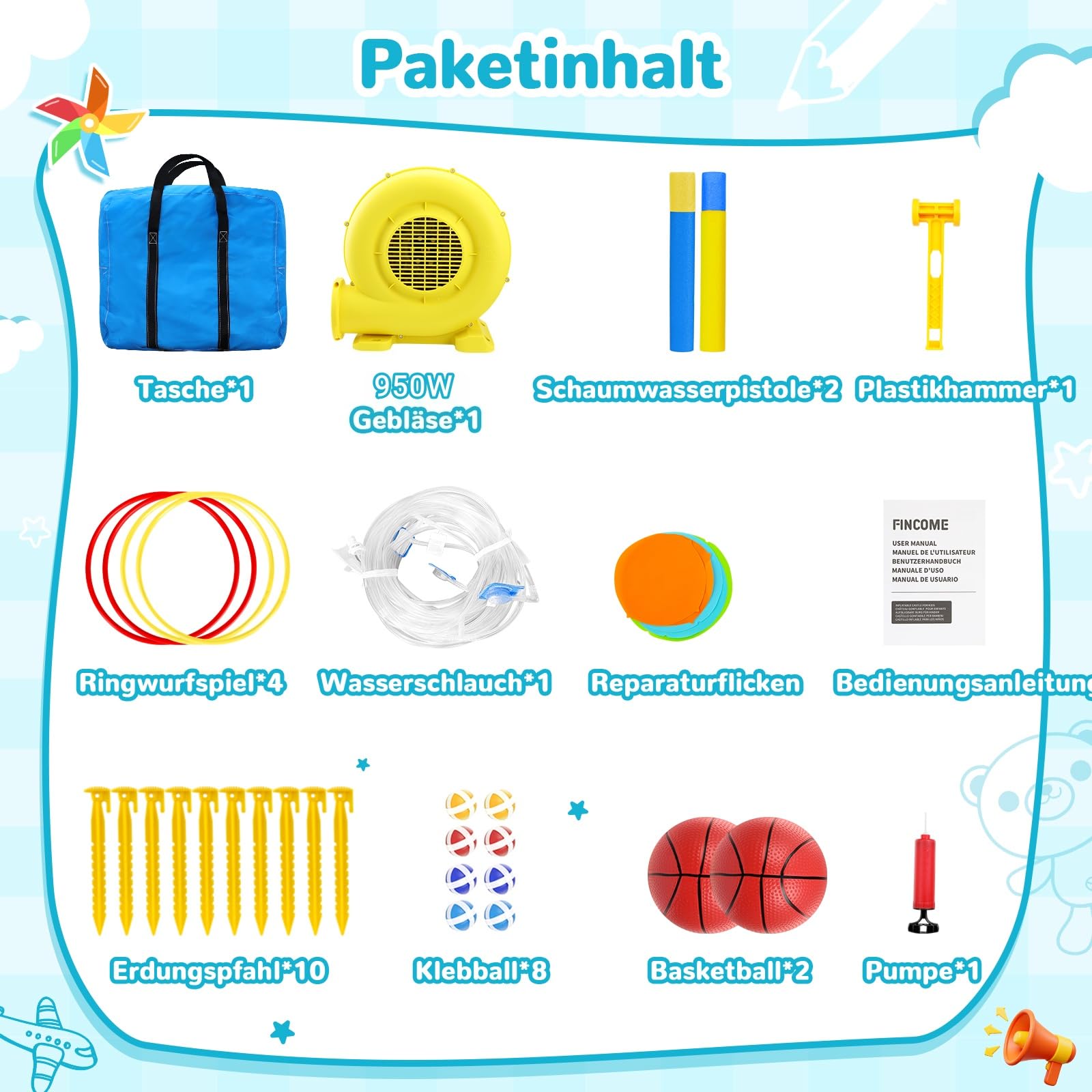 Hüpfburg mit Gebläse,Indoor/Outdoor Hüpfburg mit Rutsche, 2 Tunneln, Planschbecken, Sprungbereich, Basketballkorb für Hinterhof, Park und Familienzusammenkünfte,565x425x210 cm