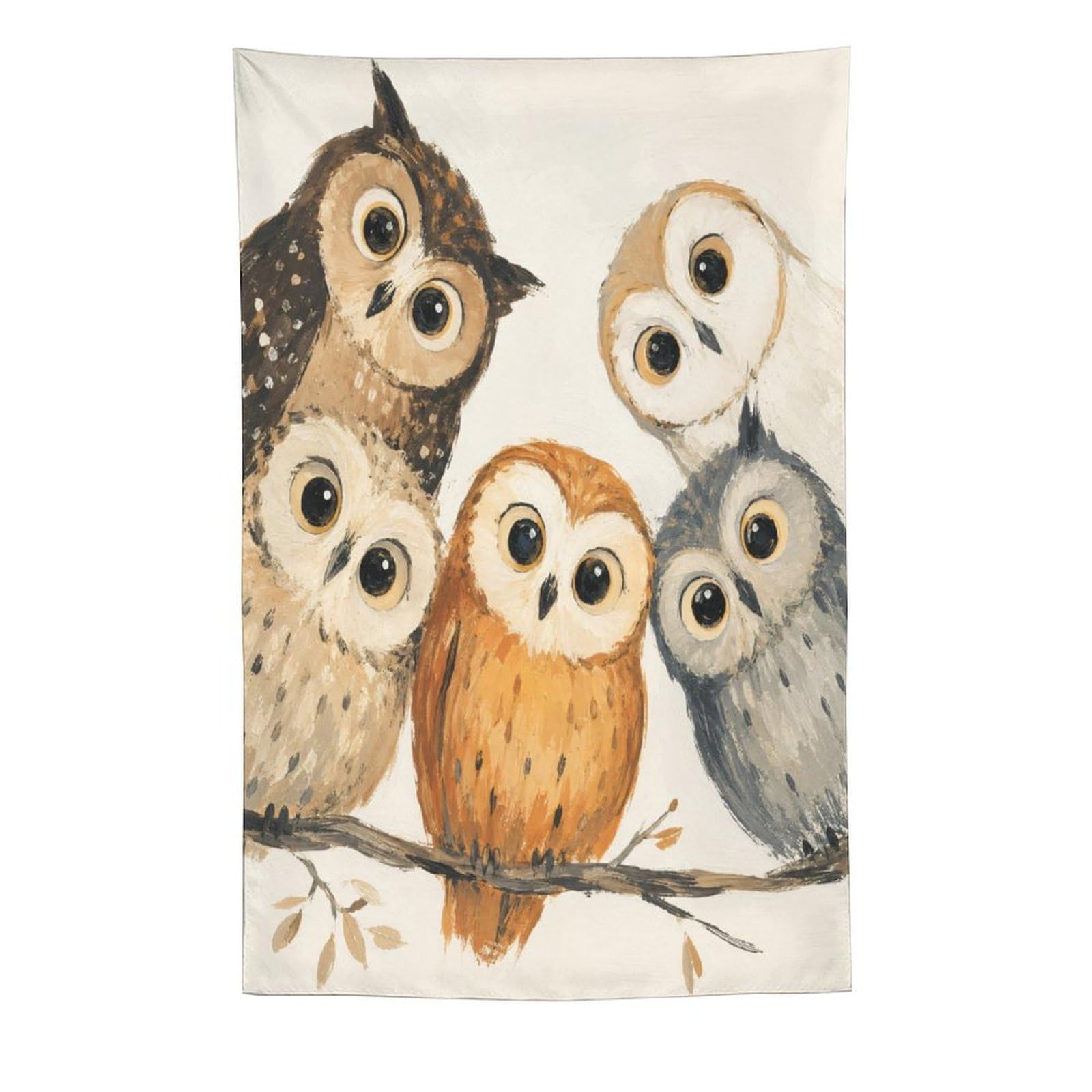 W7C8U2X3 Owl Family on Branch Wall Tapestry, Watercolor, Reading Corner
