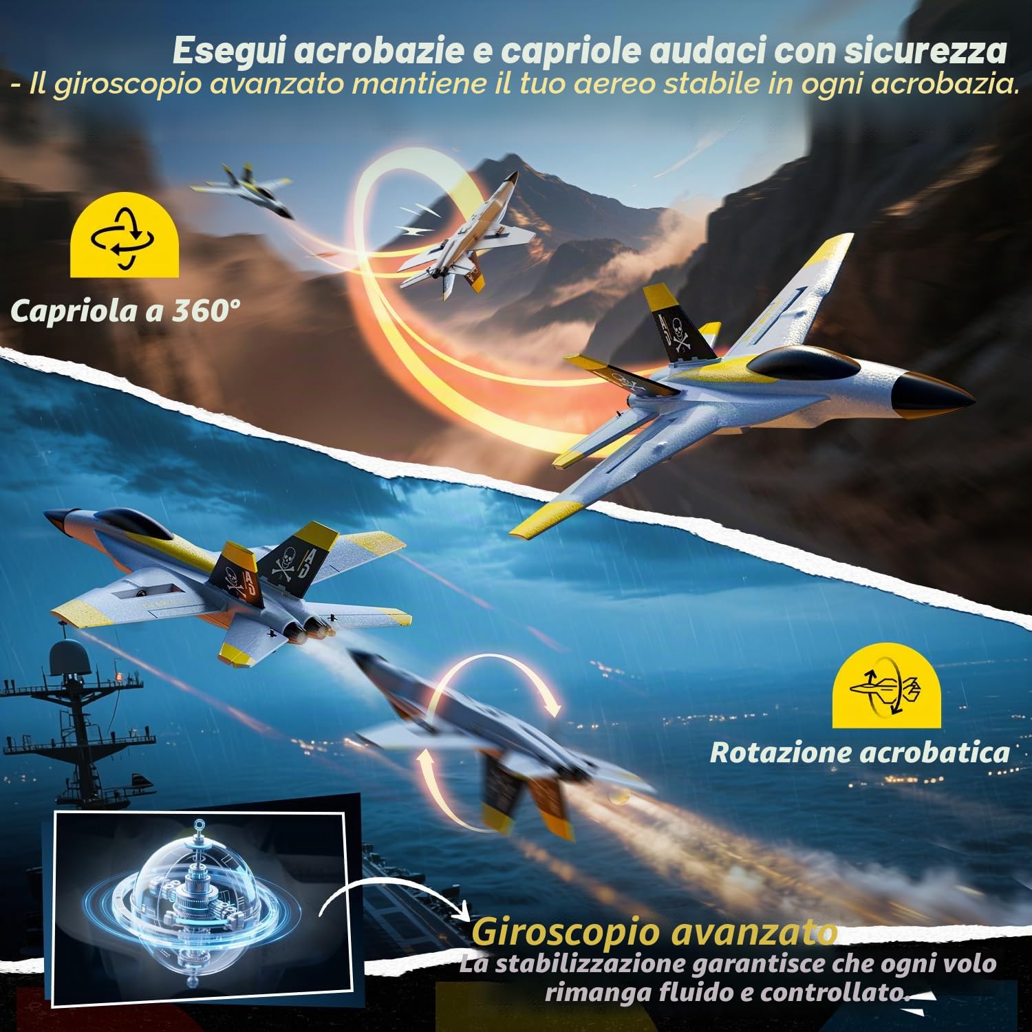DEERC Aereo Telecomandato Brushless a 4 Canali, Giroscopio Avanzato, Acrobazie Flip a 360°, Avviso Batteria Scarica, Aereo RC con 2 Batterie, Facile da Pilotare per Adulti e Bambini