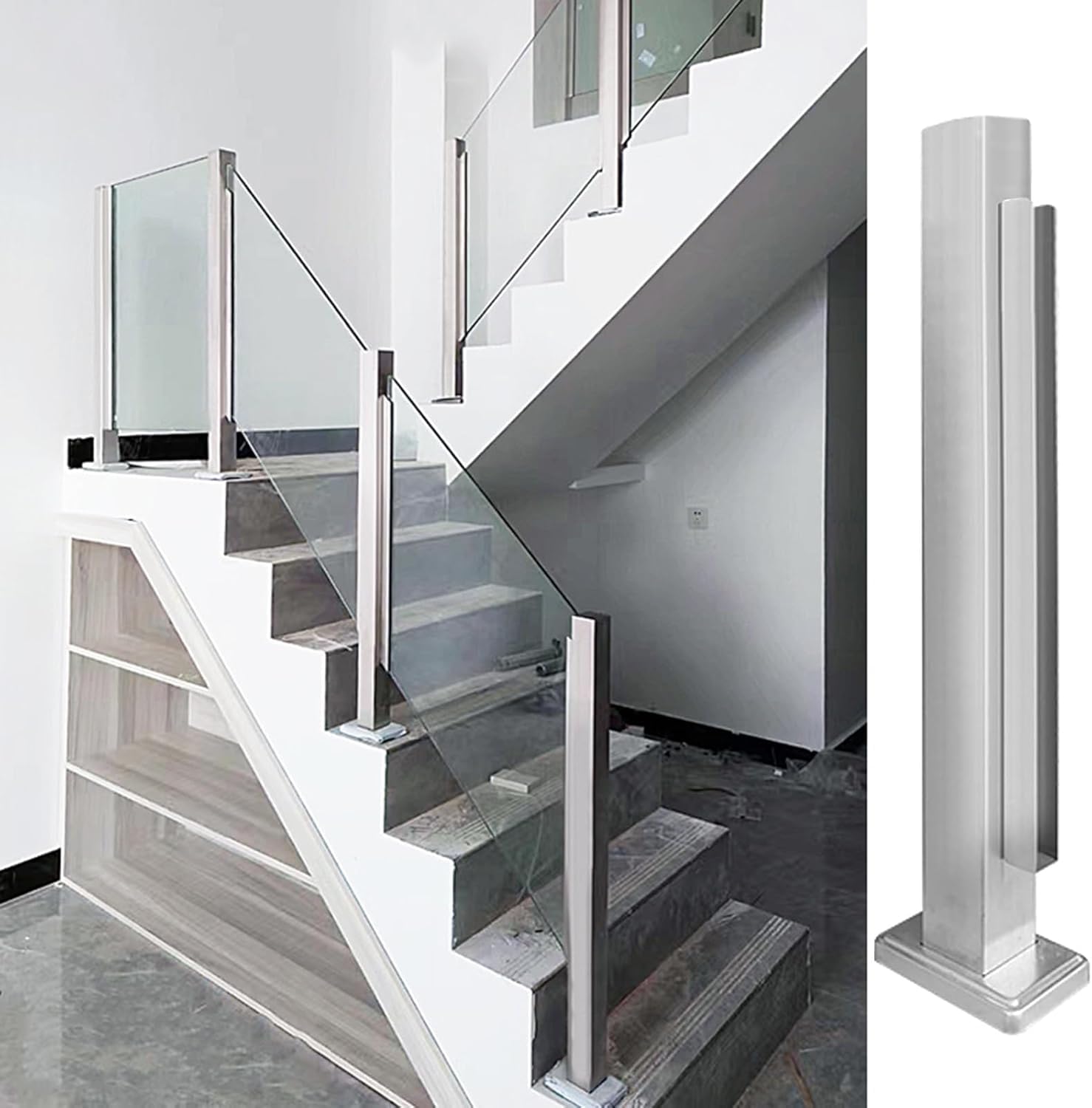 Poteau de garde-corps en verre en acier inoxydable 65cm pour escalier intérieur