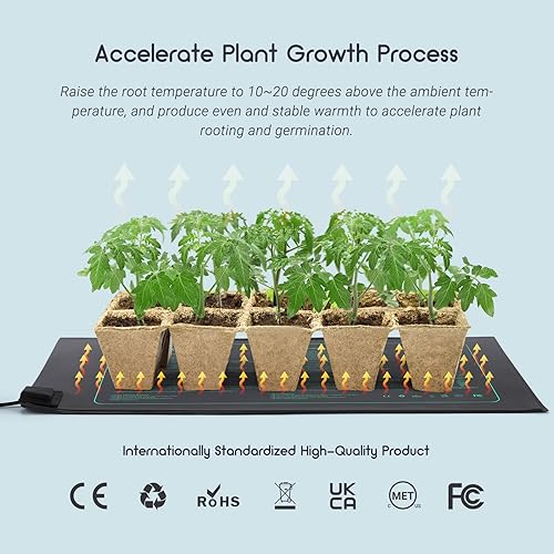 Miniatura 4 de Alfombrilla térmica impermeable duradera de 10 x 20.75 pulgadas, almohadilla térmica hidropónica cálida para germinación de plantas de interior,