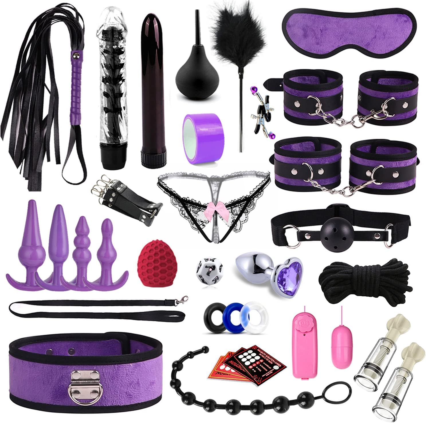 BDSM Leather Sex Toys Kit 33pcs - Double-Sided Fluff Bondage Set