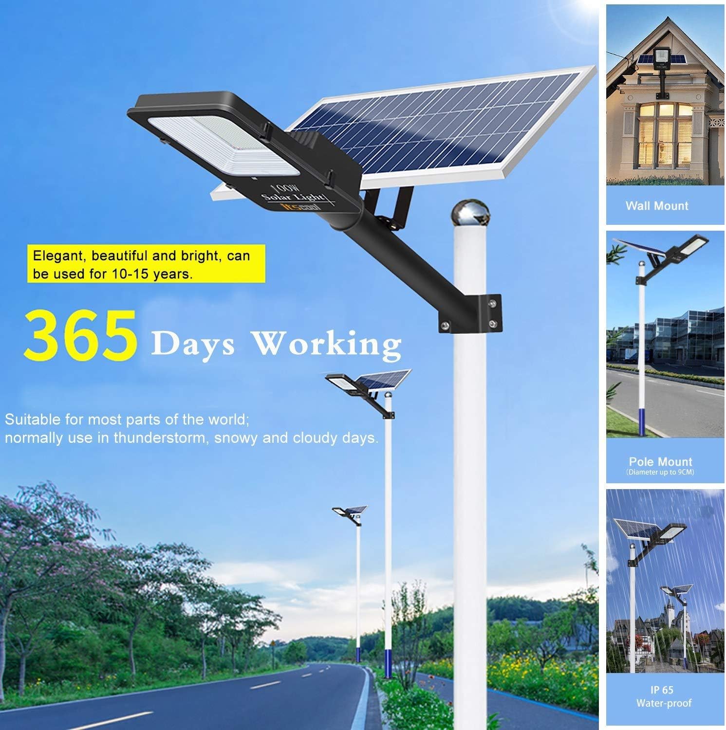 One-Day Sale: Up to 40% Off Solar Street Lights, Itscool 100W Solar Outdoor Street Lamp IP65 Waterproof 6000 Lumen 160 LED with Remote Control Solar Flood Light for Street, Garden and Parking Lot