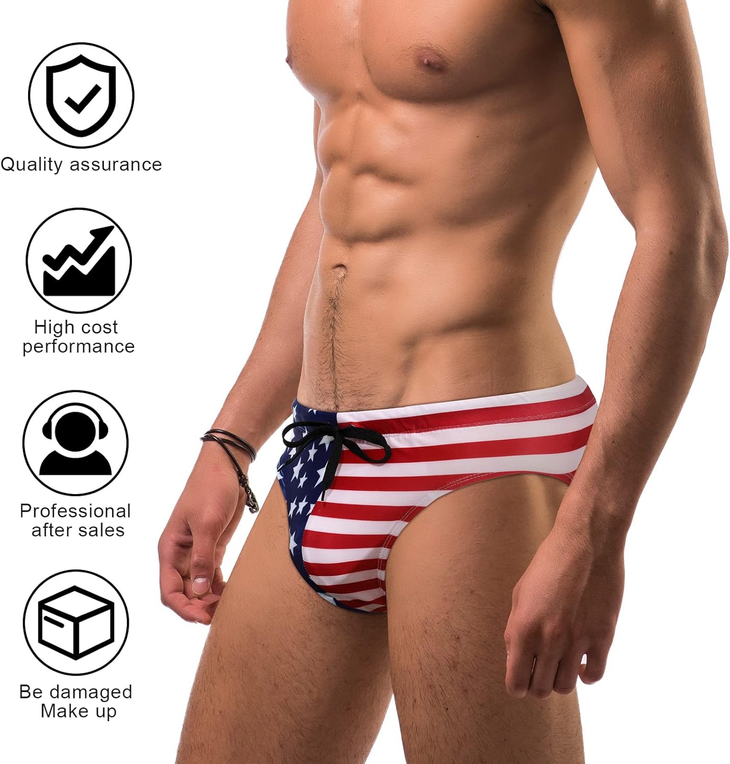 Yahenda Men's American Flag Patriotic Swimwear USA Bikini Swimsuits Beach Hat Sunglasses for 4th of July Independence Day