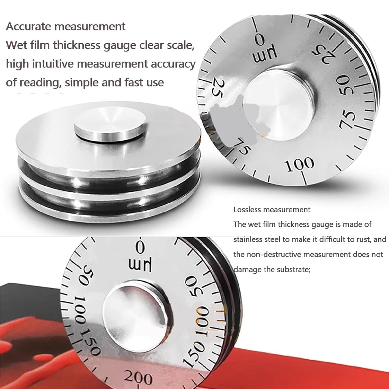 LHQYA Roller Wet Film Thickness Gauge, Wet Film Thickness Gauge with Storage Box, Measurement Range: 25um/50um/100um/200um/500um/1000um Optional, Clear Scale, for Coating Painting