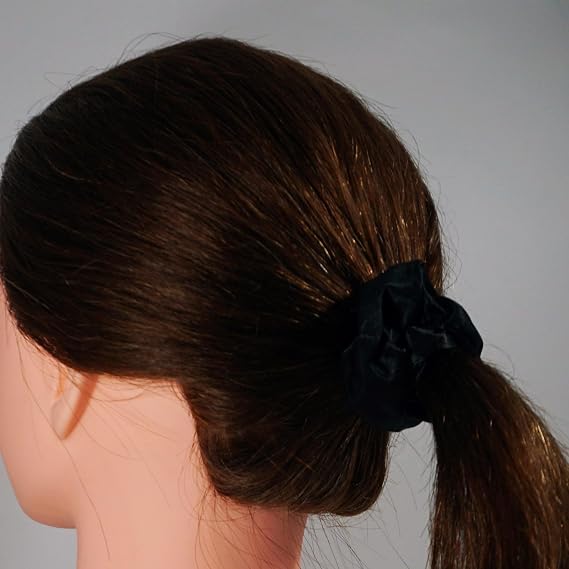 Amelia Beauty Products, 8 Pack Black Satin Scrunchies, 3.5 Inch Diameter Gentle on Hair, Strong Hold, No Snag, No Dent Hair Ties for All Hair Types
