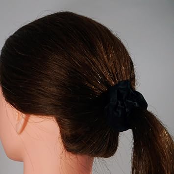 Amelia Beauty Products, 8 Pack Black Satin Scrunchies, 3.5 Inch Diameter Gentle on Hair, Strong Hold, No Snag, No Dent Hair Ties for All Hair Types