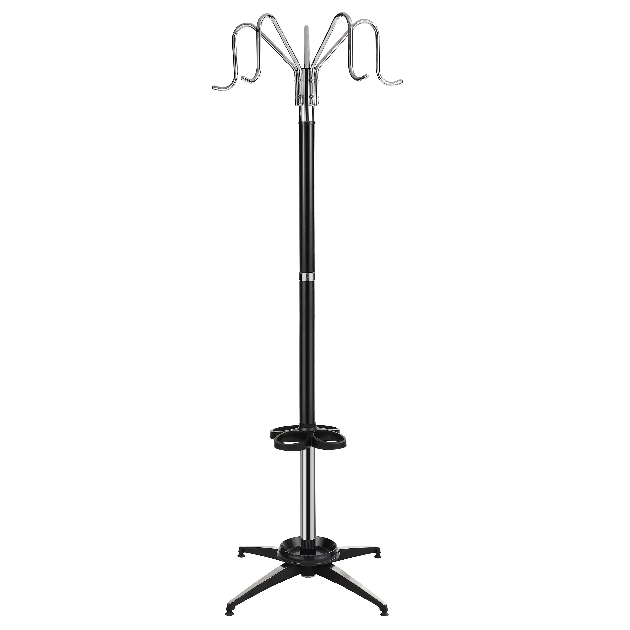 happimessHPM8005A Ethan 5-Hook 72.8" Metal Parlor Coat Rack , Iron Tube, Aluminium , Modern, Contemporary , Bedroom, Closet, Foyer , 66lbs Weight Capacity , Black/Chrome