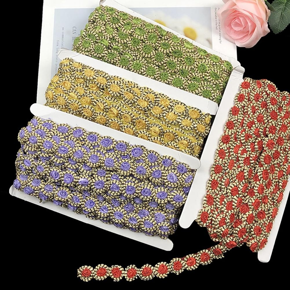 URROMA Floral Lace Trim - 10 Yards Rose Embroidered Polyester Ribbon For Wedding, Clothing, And Craft Decor - View #9