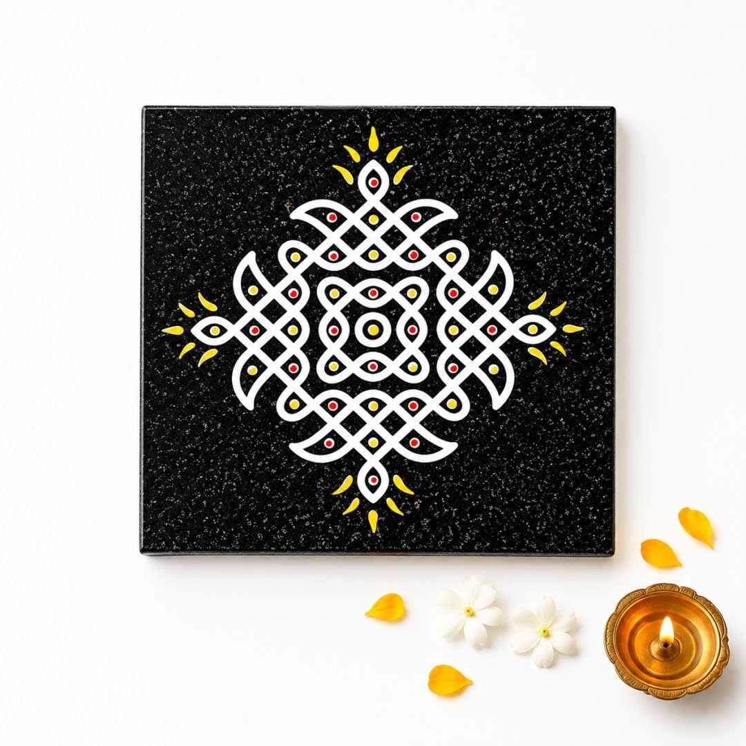 Chitrashila Granite Rangoli Tile - Pulli Kolam Design -6