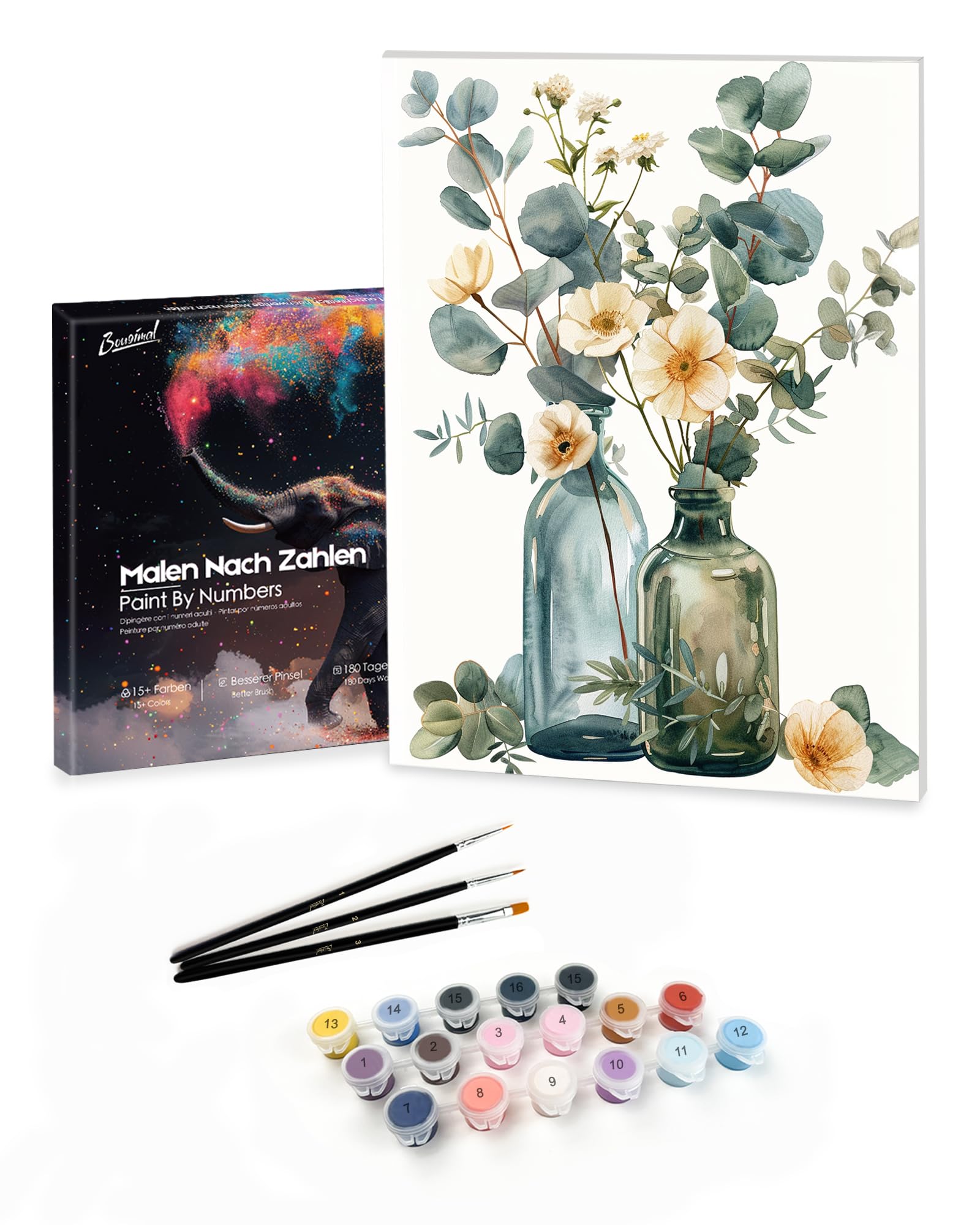 Bougimal Dipingere con i Numeri Adulti Paesaggi, Kit per dipingere con i Numeri con pennelli e pigmento Acrilico Regalo, Fiori 1, Con Telaio 28 * 35 cm
