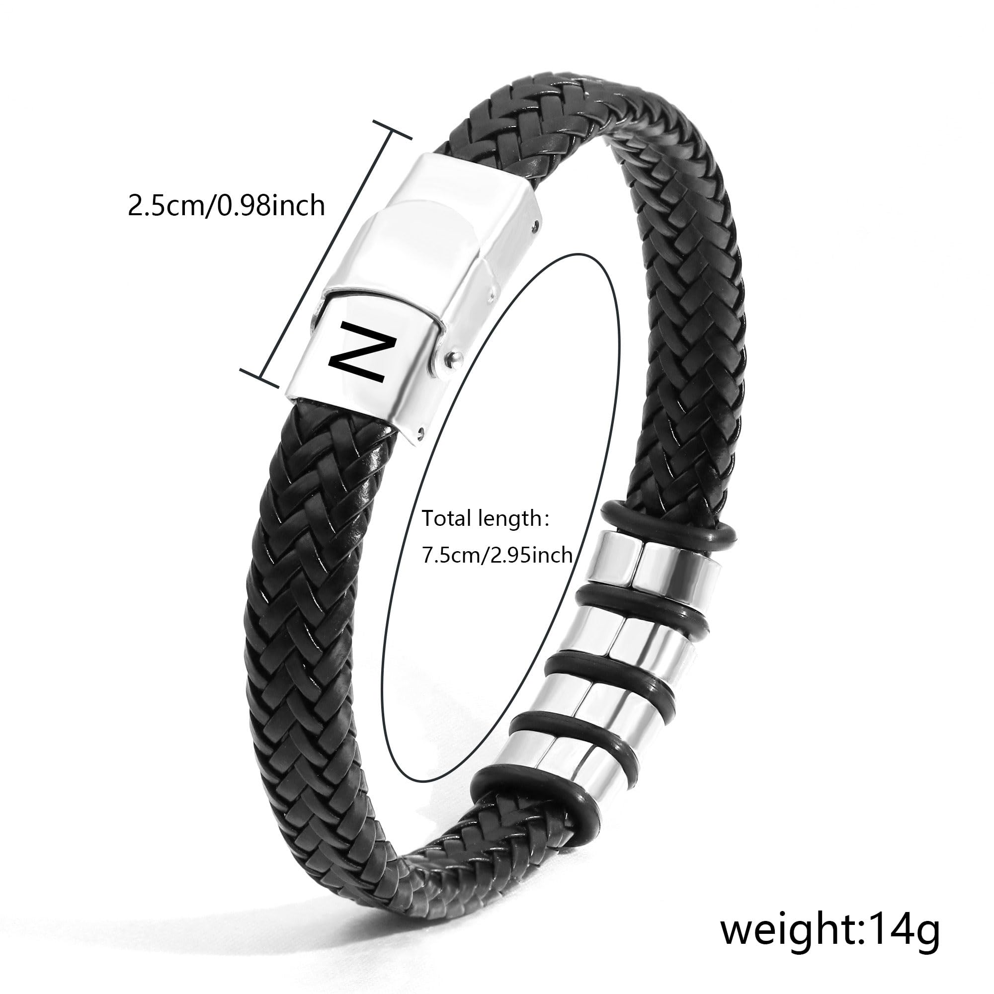 SAMINO Cuoio Nero 26 Bracciale Iniziale Per Il Mio Uomo Acciaio Inossidabile A-Z Lettera Charm Bracciale Intrecciato Per I Regali A Lui
