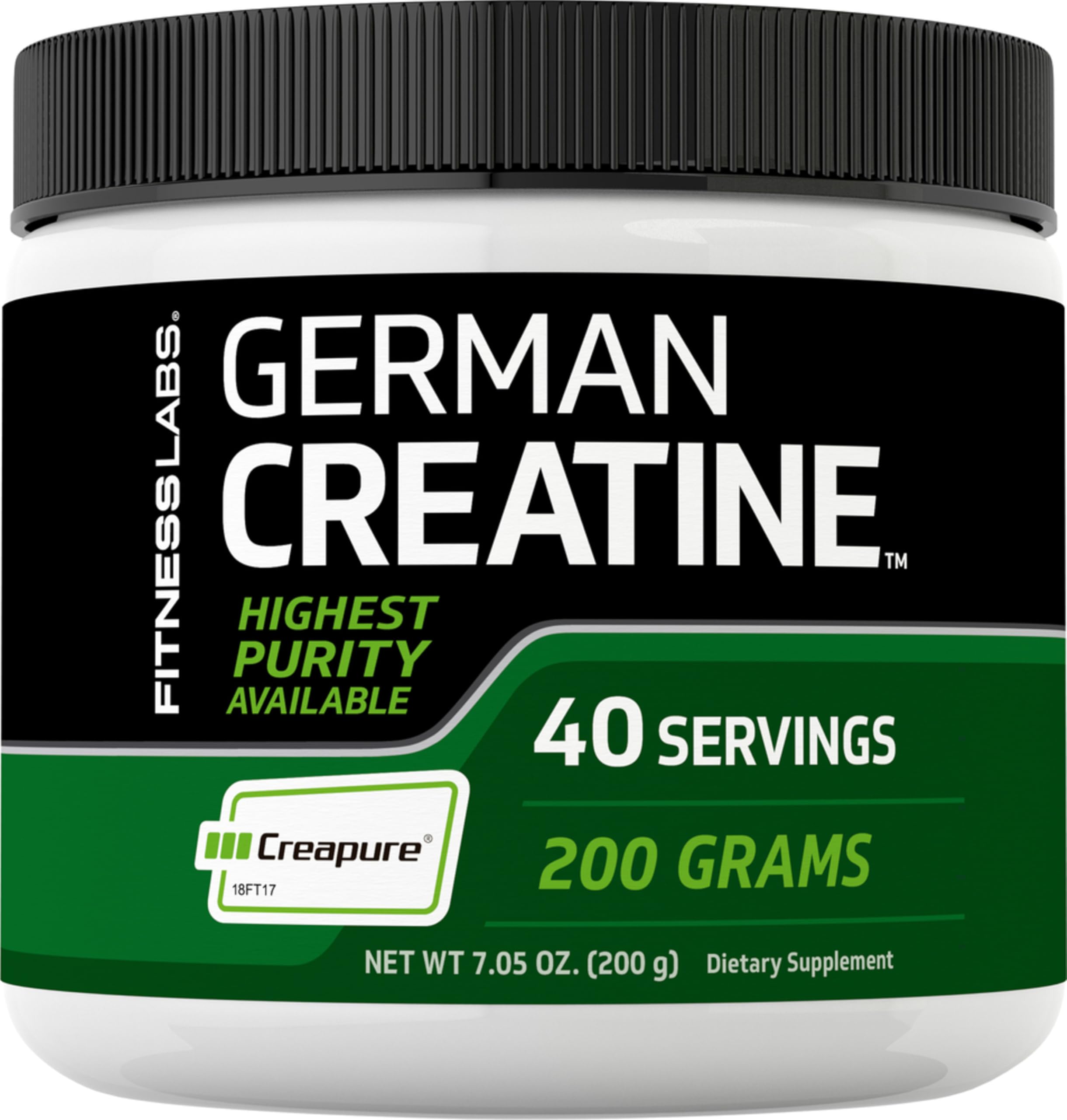 Fitness Labs German Creatine Powder | 7.05 oz | 40 Servings | Creapure | Monohydrate Powder | Non-GMO, Gluten Free Supplement