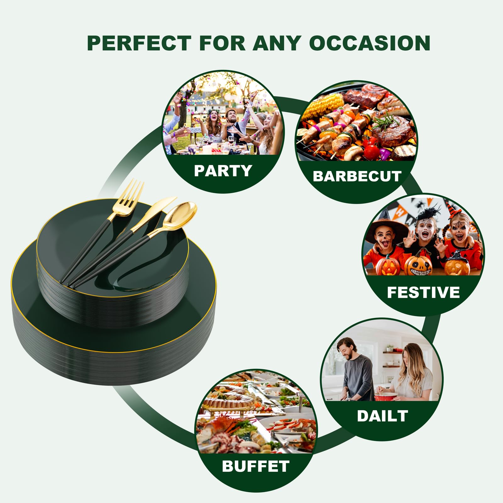 Green Plastic Plates & Cutlery Set - Party Supplies -2