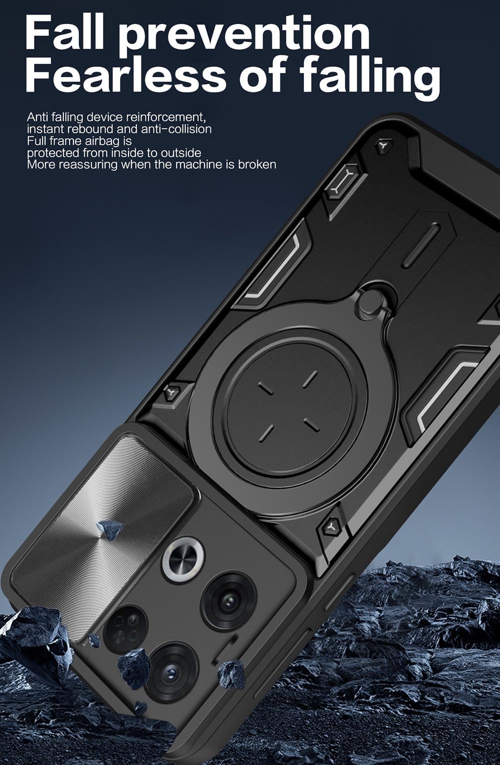 Custodia SEAHAI Per Oppo Reno 8 Pro 5G Con Supporto Nascosto, Antiurto Militare Blu - 5