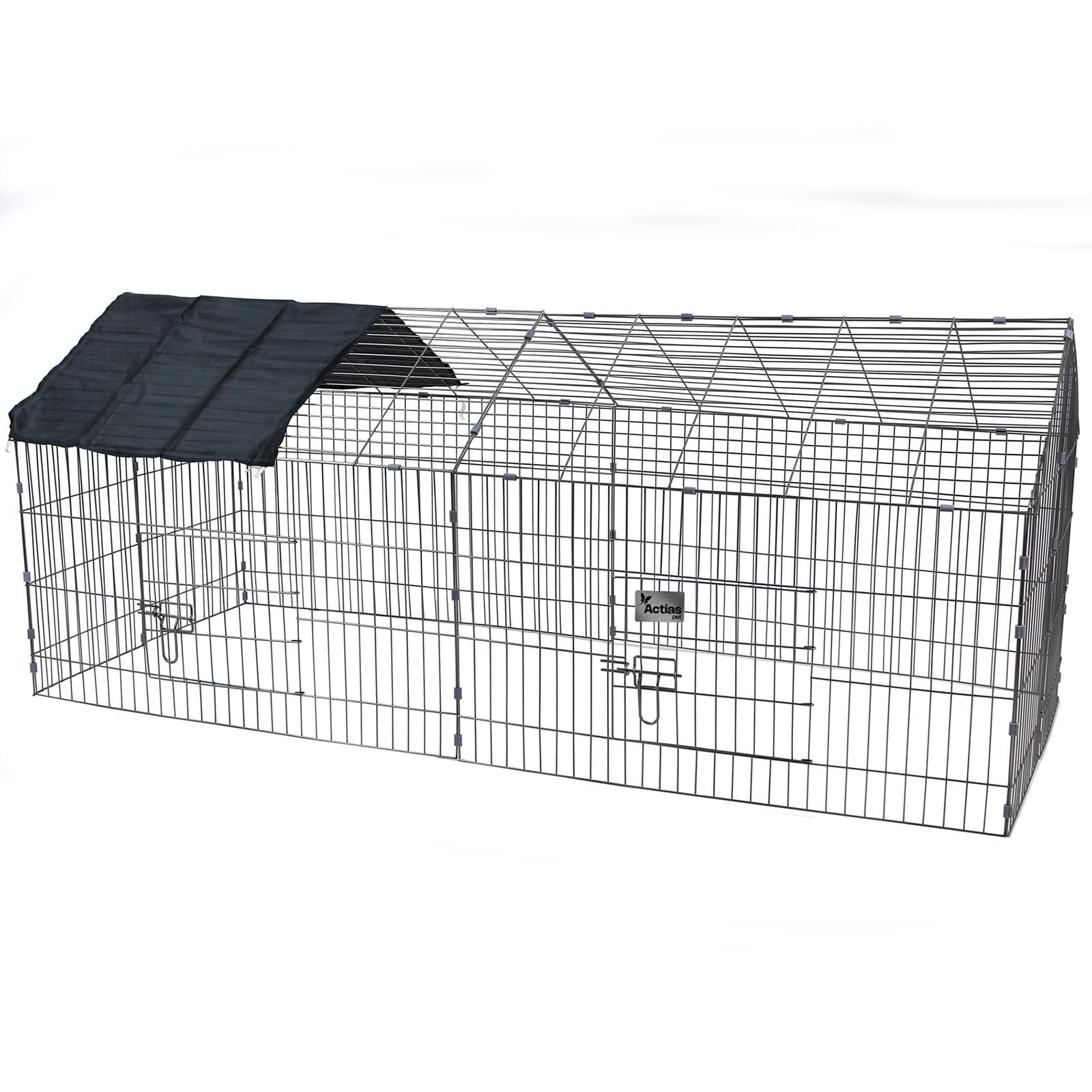 Actiaspet - Grey Metal Pet Run with Gabled Roof and Sunshade | 180 x 75 x 75cm