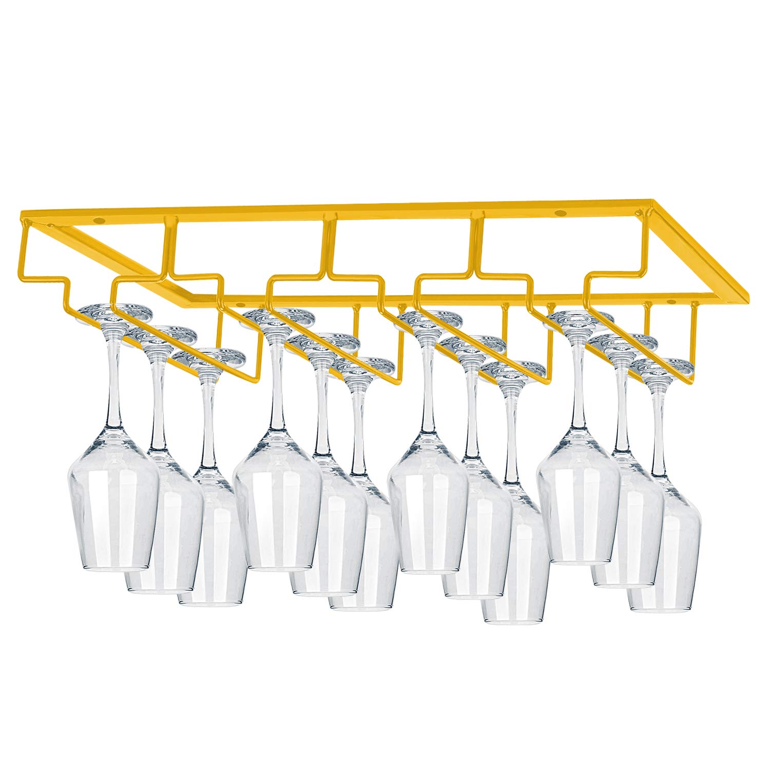 MOCOUM Wine Glasses Rack Under Cabinet Stemware Rack, Wine Glass Hanger Rack Wire Wine Glass Holder Storage Hanger for Cabinet Kitchen Bar (Glod, 4 Rows 1 Pack)