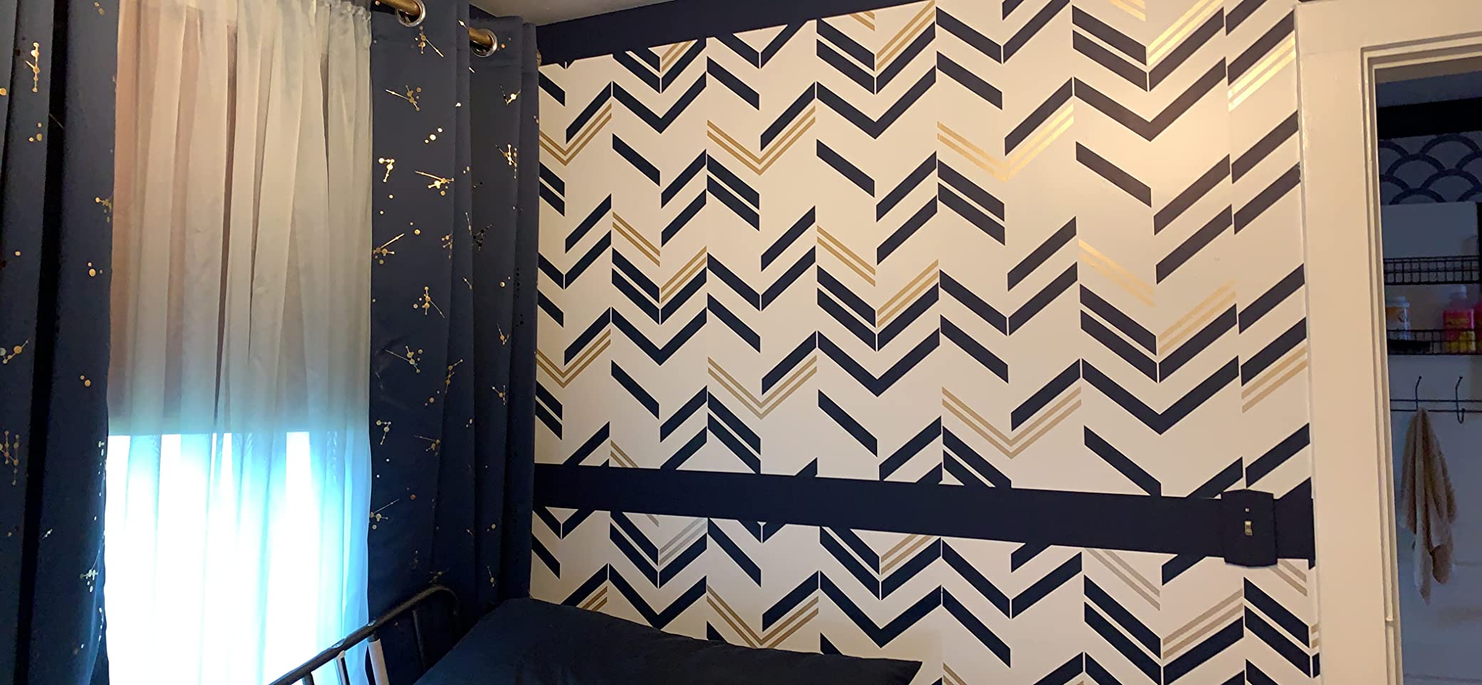 6/mo Finance RoomMates RMK9002WP Blue and Metallic Gold Chevron