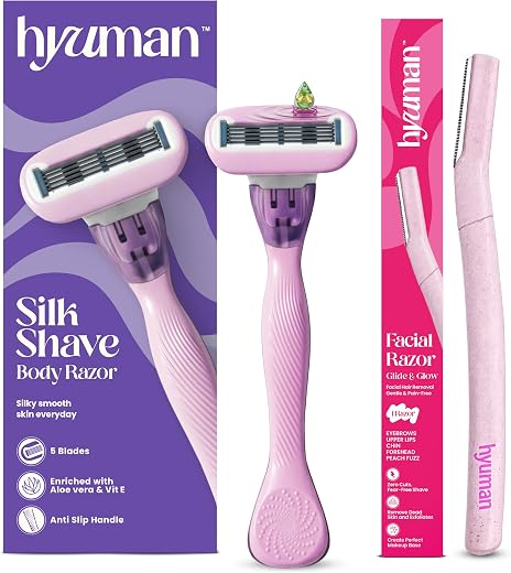 Hyuman® SilkShave Body Shaving Razor Combo Face Razor | 5 Stainless Steel Blade with Aloe Vera Lubricanting Ring | Painles...