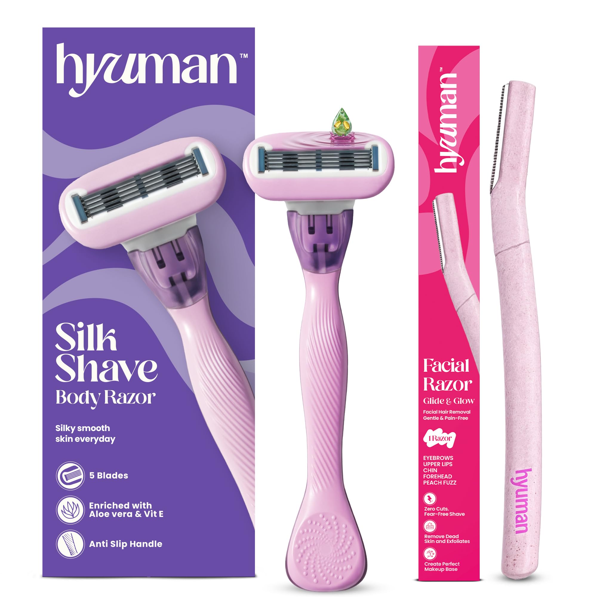 Hyuman® SilkShave Body Shaving Razor Combo Face Razor | 5 Stainless Steel Blade with Aloe Vera Lubricanting Ring | Painless Body Hair Removal For Underarms, Legs & Bikini Line-image-15