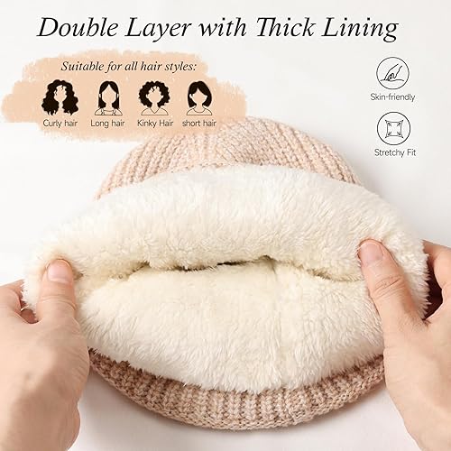 Miniatura 4 de Gorro de invierno para mujer doble capa con forro grueso, suave, cómodo, resistente al viento, cálido, gorro de invierno para regalo