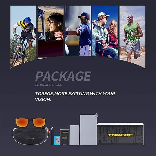 Miniatura 5 de TOREGE Gafas de sol polarizadas deportivas para hombres y mujeres montura EMS-TR90 para ciclismo correr conducir pescar senderismo TR31